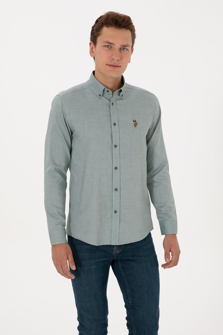 Erkek Koyu Yeşil Uzun Kollu Basic Gömlek - 50307659058