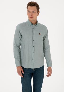 Erkek Koyu Yeşil Uzun Kollu Basic Gömlek - 50307659058