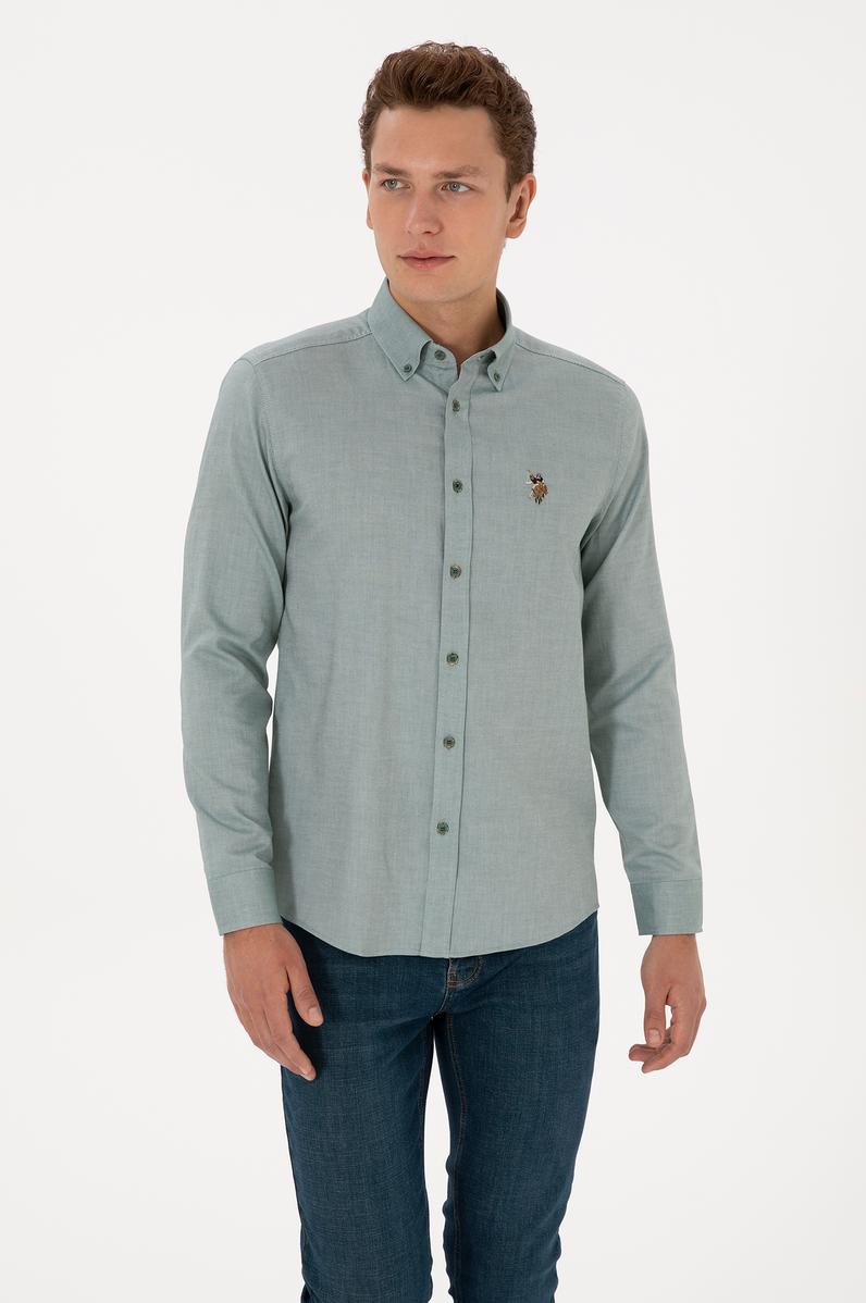 Erkek Koyu Yeşil Uzun Kollu Basic Gömlek