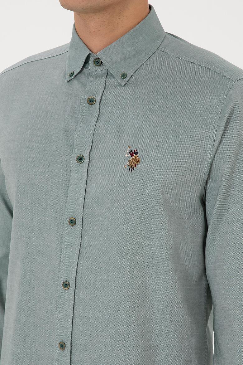 Erkek Koyu Yeşil Uzun Kollu Basic Gömlek - 50307659058