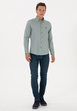 Erkek Koyu Yeşil Uzun Kollu Basic Gömlek - 50307659058
