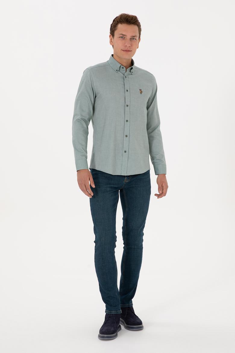 Erkek Koyu Yeşil Uzun Kollu Basic Gömlek - 50307659058