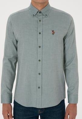 Erkek Koyu Yeşil Uzun Kollu Basic Gömlek - 50307659058