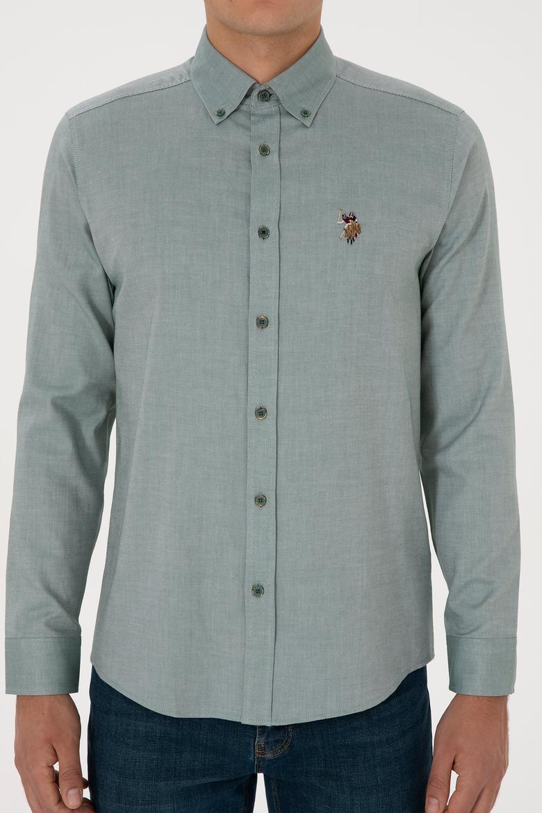 Erkek Koyu Yeşil Uzun Kollu Basic Gömlek - 50307659058