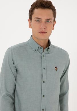 Erkek Koyu Yeşil Uzun Kollu Basic Gömlek - 50307659058