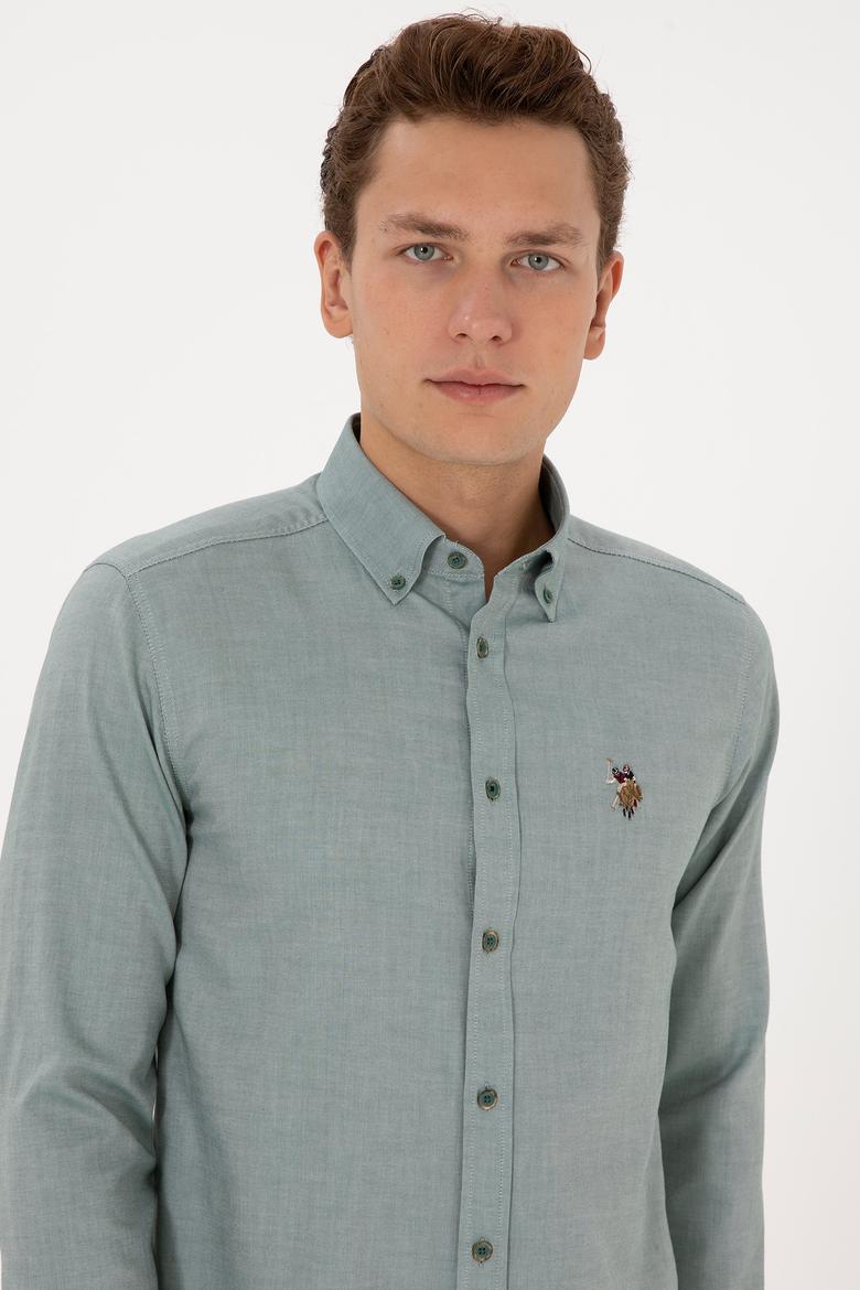 Erkek Koyu Yeşil Uzun Kollu Basic Gömlek - 50307659058