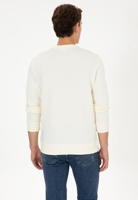 Erkek Regular Fit Bisiklet Yaka Krem Sweatshirt - 50308717028