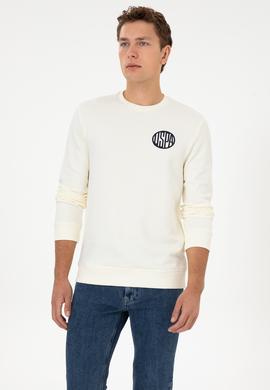 Erkek Regular Fit Bisiklet Yaka Krem Sweatshirt - 50308717028