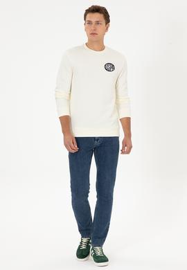 Erkek Regular Fit Bisiklet Yaka Krem Sweatshirt - 50308717028