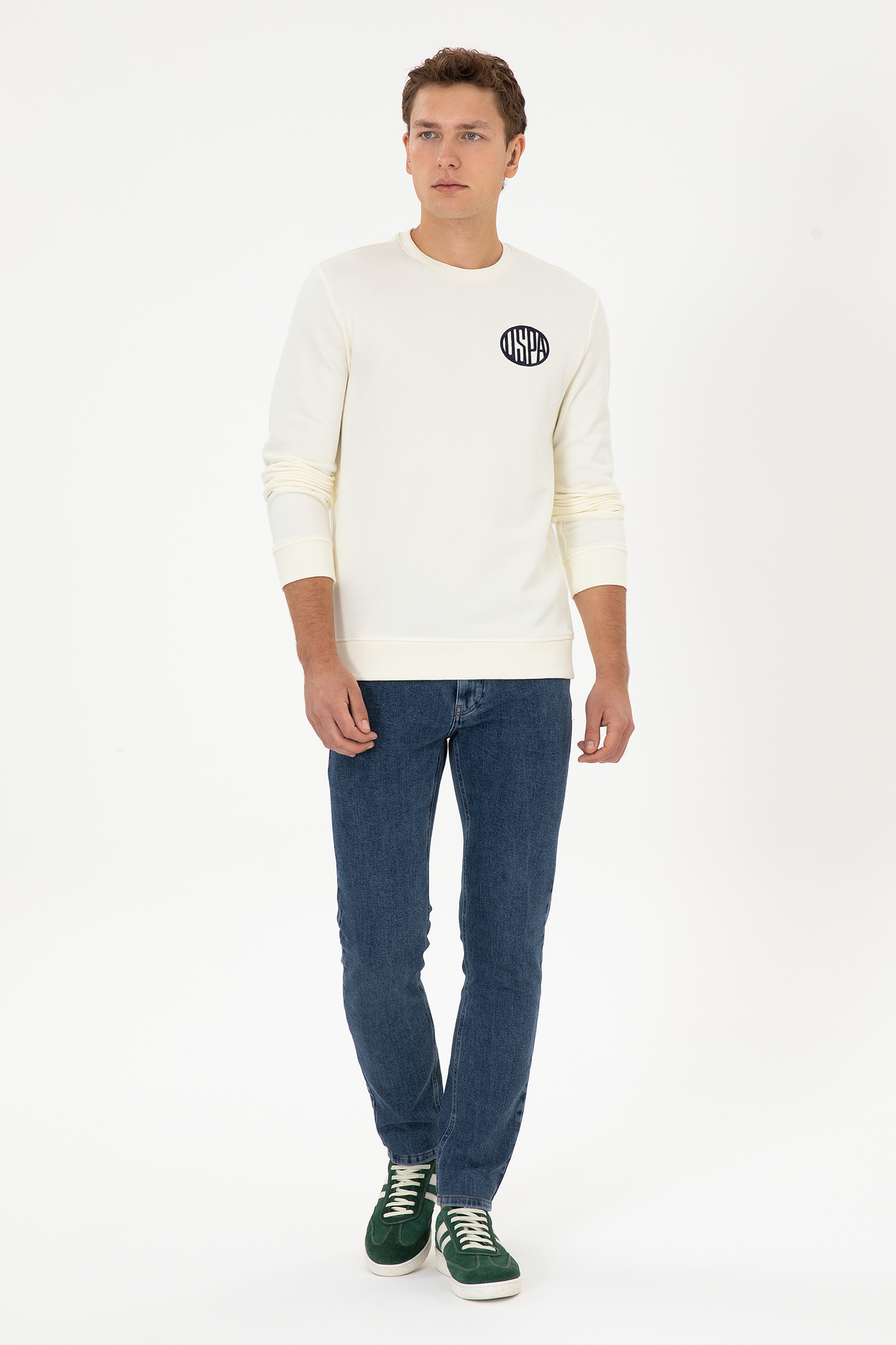 Erkek Regular Fit Bisiklet Yaka Krem Sweatshirt - Image 4
