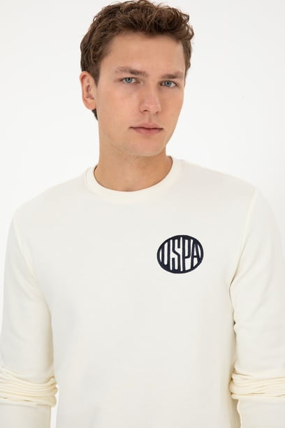 Erkek Regular Fit Bisiklet Yaka Krem Sweatshirt