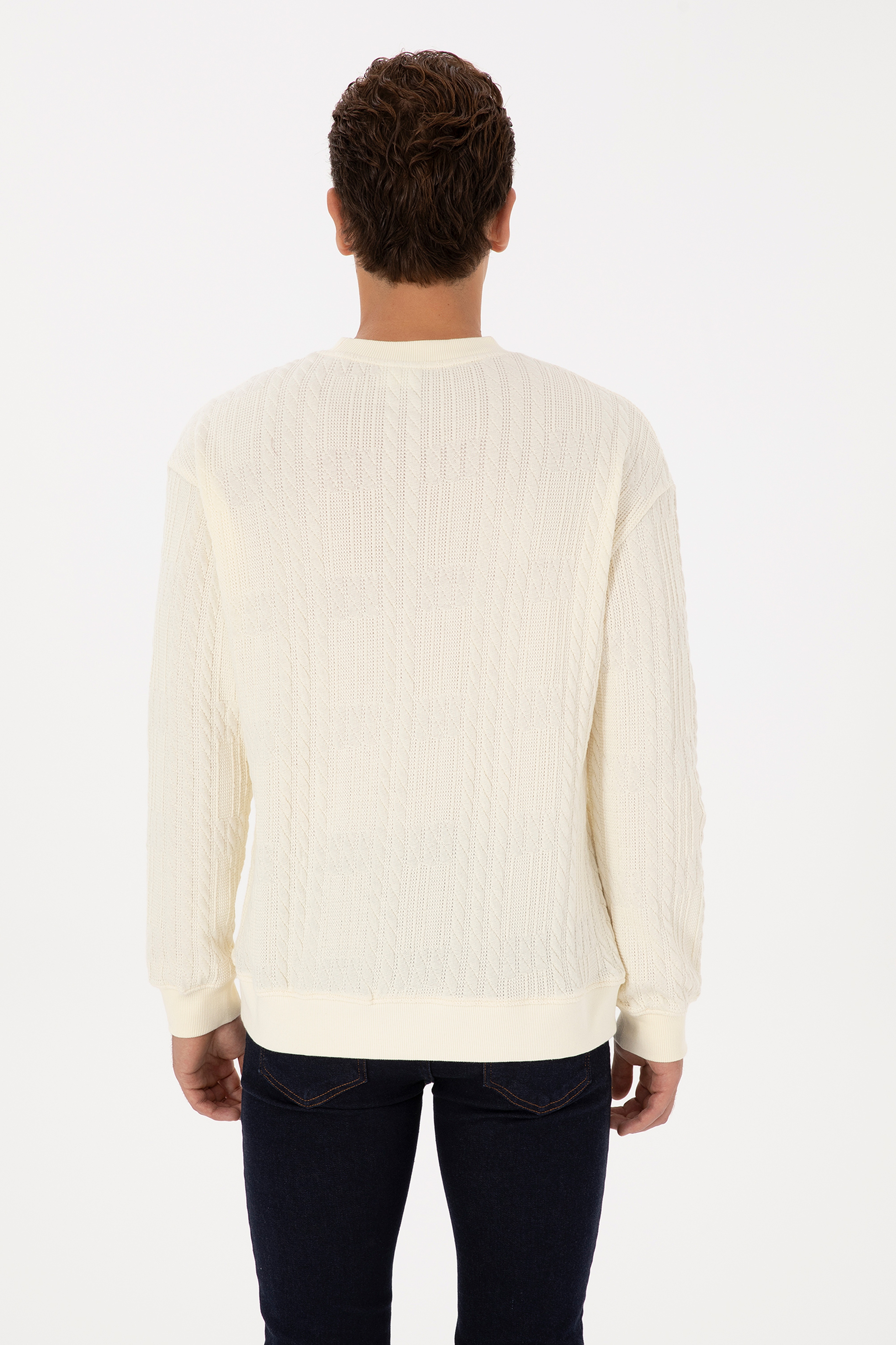 Erkek Comfort Fit Bisiklet Yaka Krem Sweatshirt - Image 5