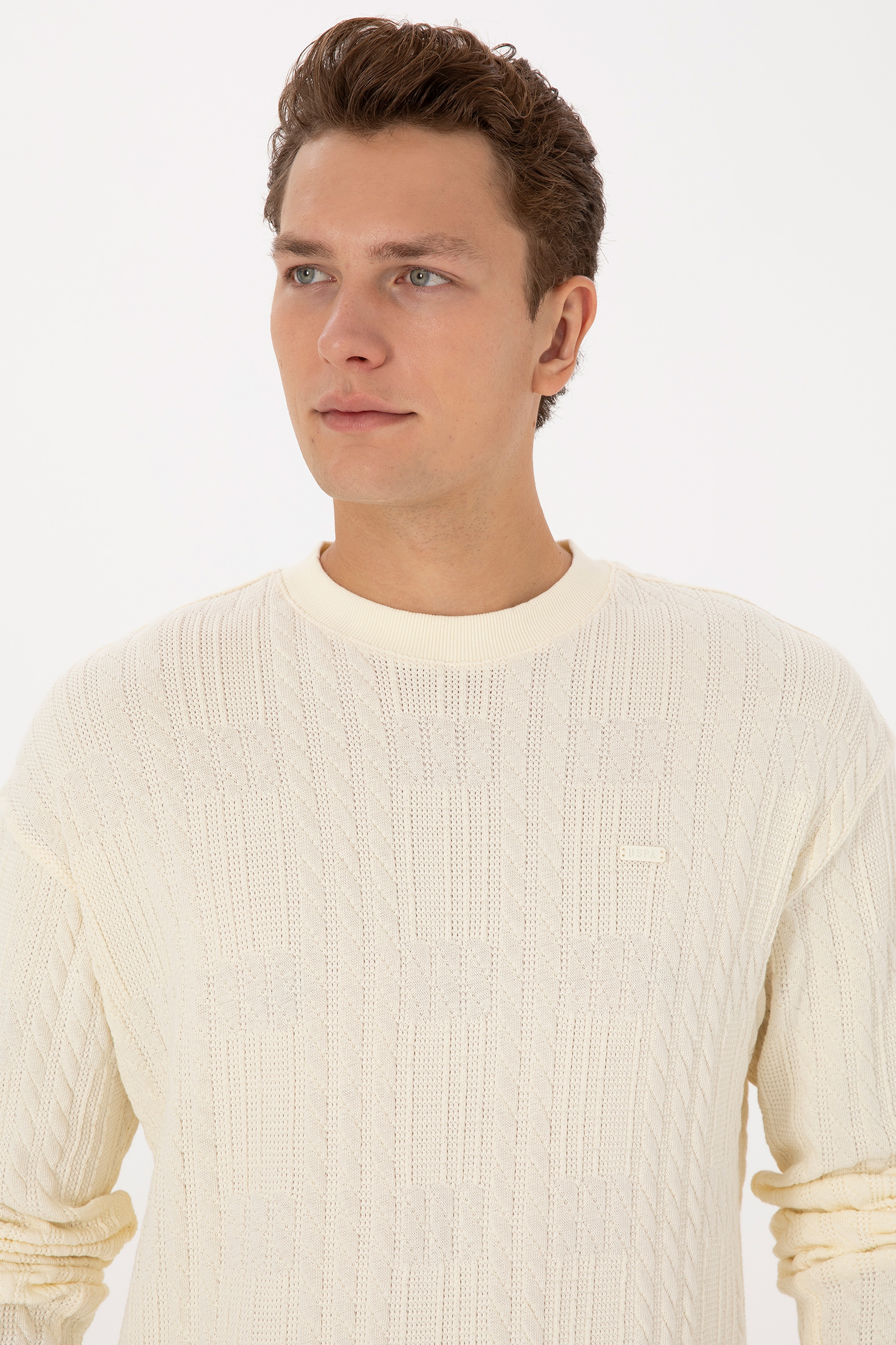 Erkek Comfort Fit Bisiklet Yaka Krem Sweatshirt - Image 2