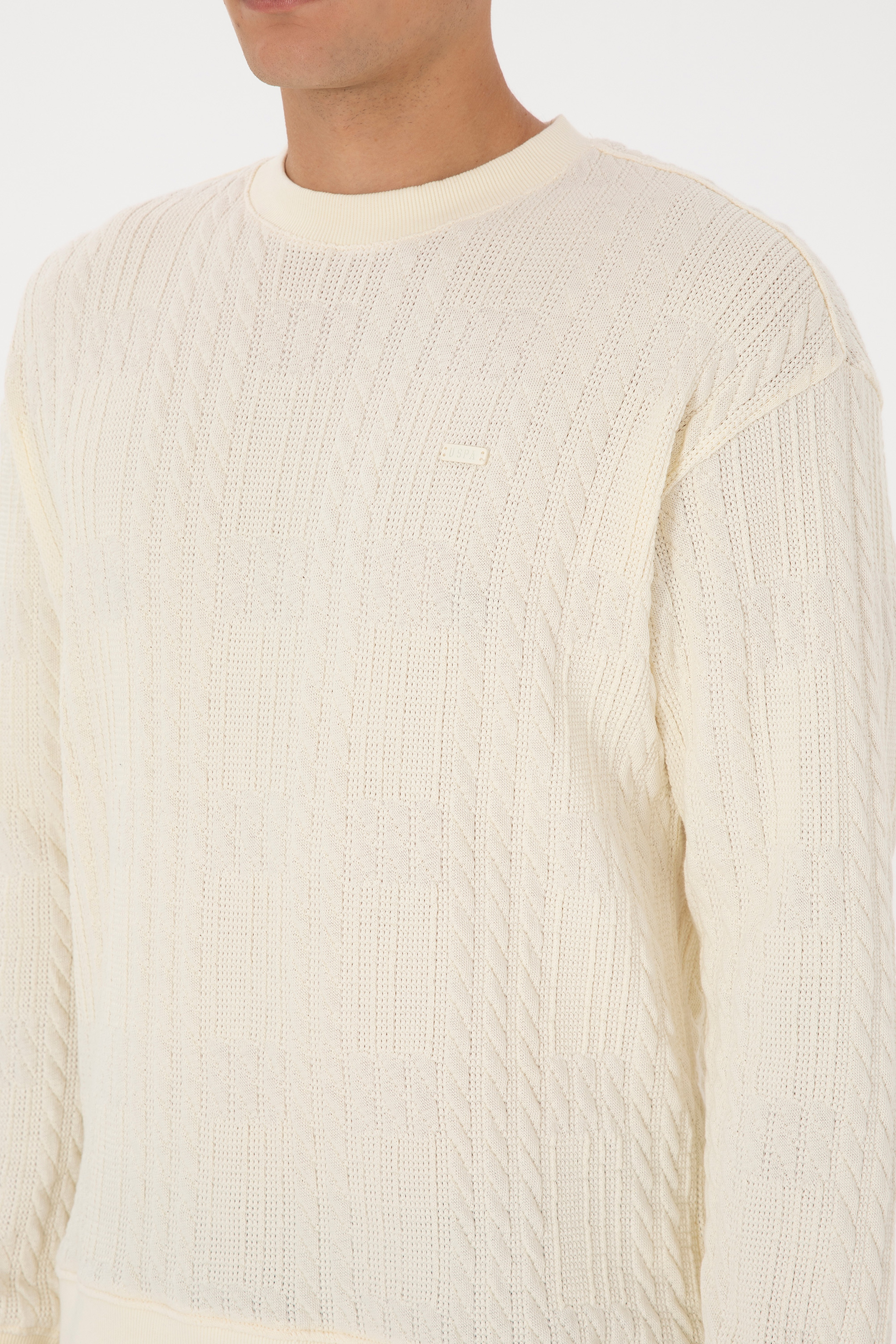 Erkek Comfort Fit Bisiklet Yaka Krem Sweatshirt - Image 7
