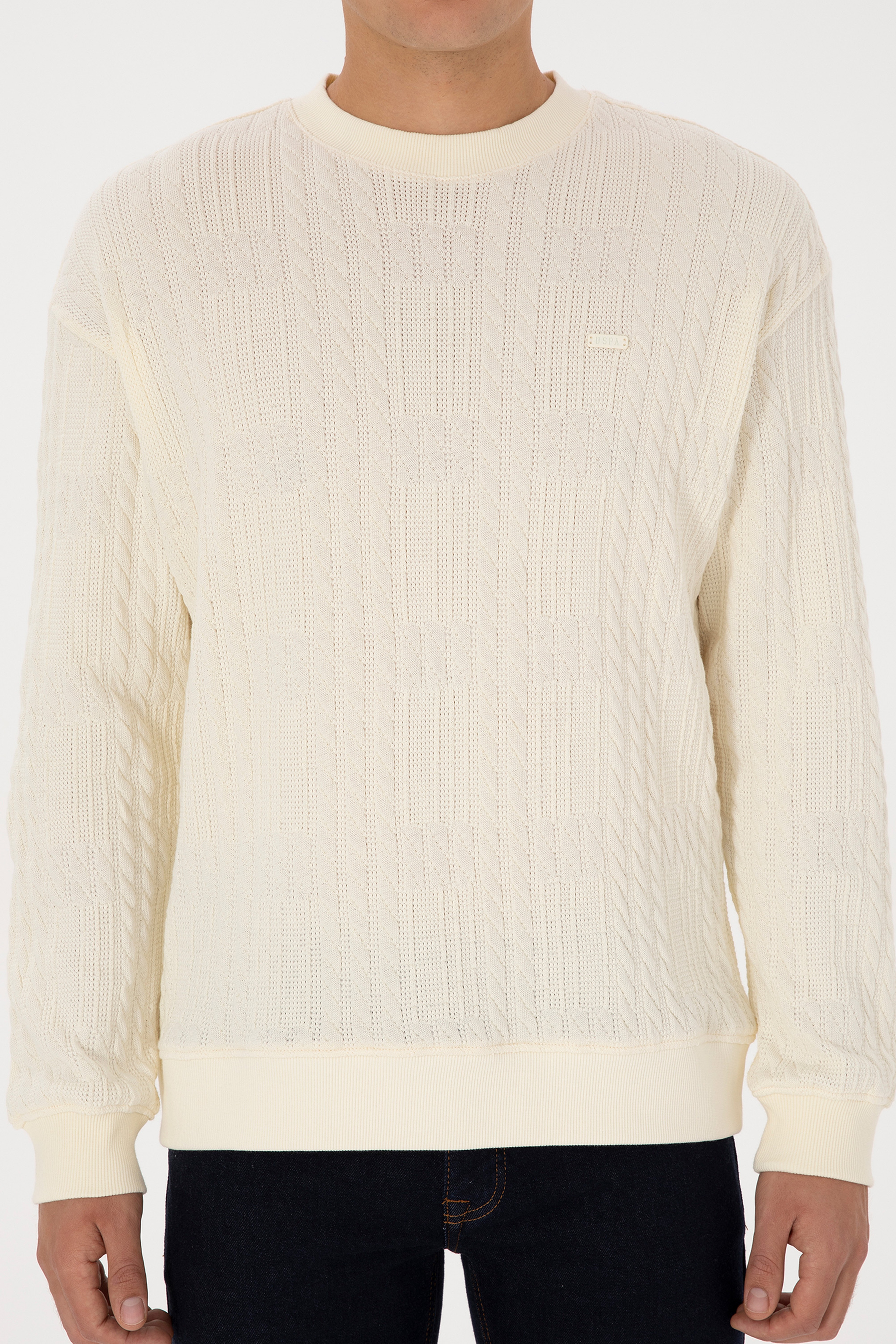 Erkek Comfort Fit Bisiklet Yaka Krem Sweatshirt - Image 6