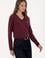 Kadın Bordo V Yaka Basic Kazak