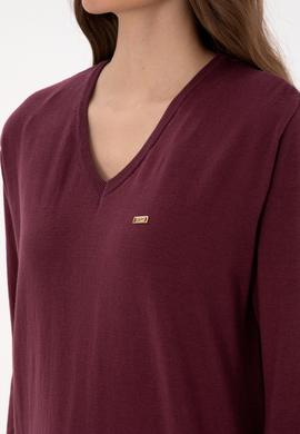 Kadın Bordo V Yaka Basic Kazak - 50313598031