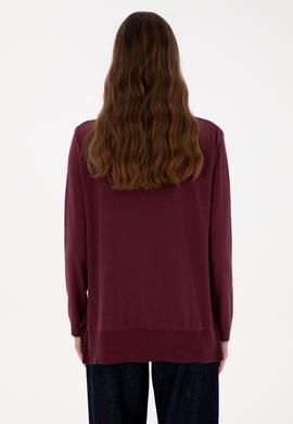 Kadın Bordo V Yaka Basic Kazak - 50313598031