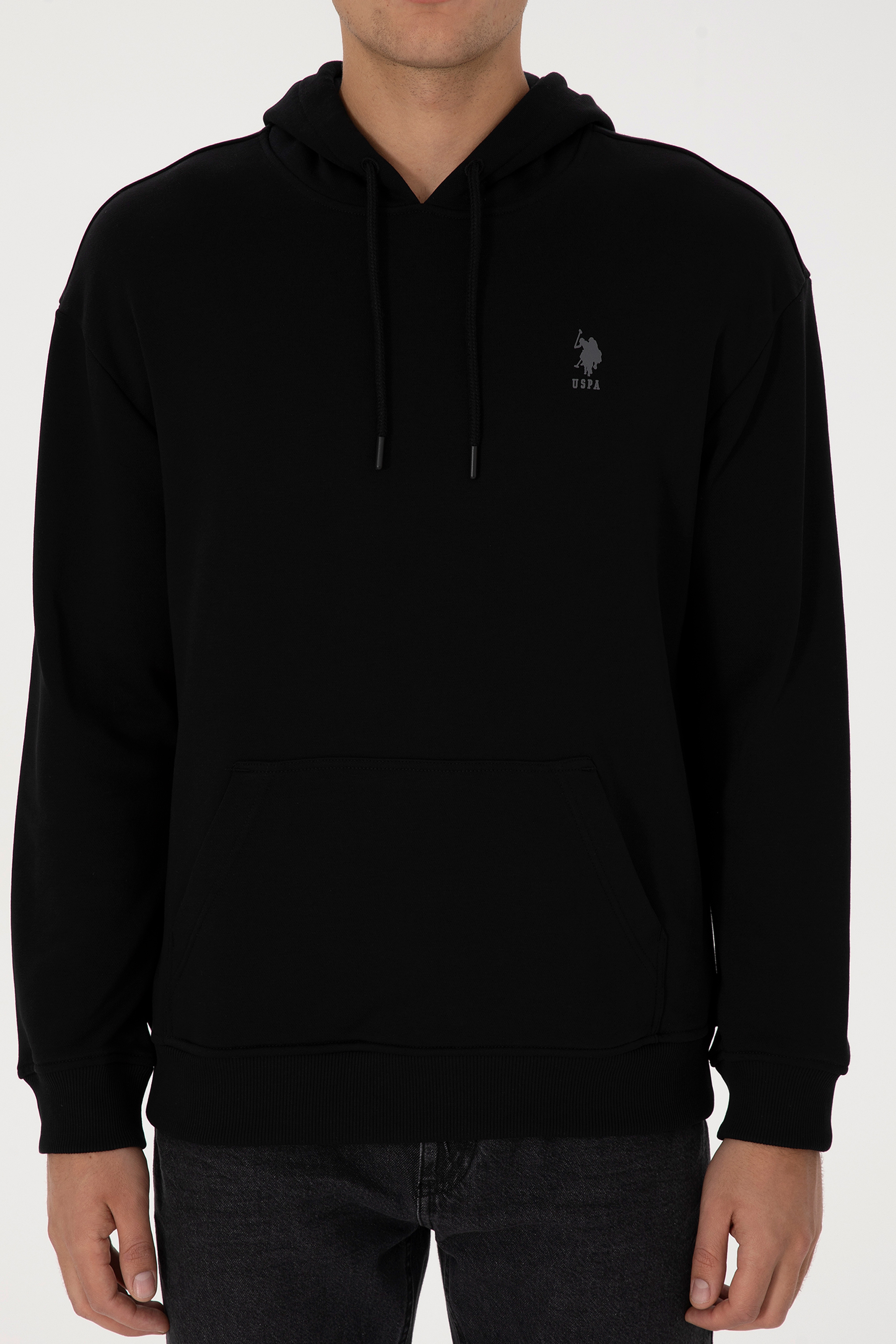 Erkek Comfort Fit Kapüşonlu Siyah Basic Sweatshirt - Image 6