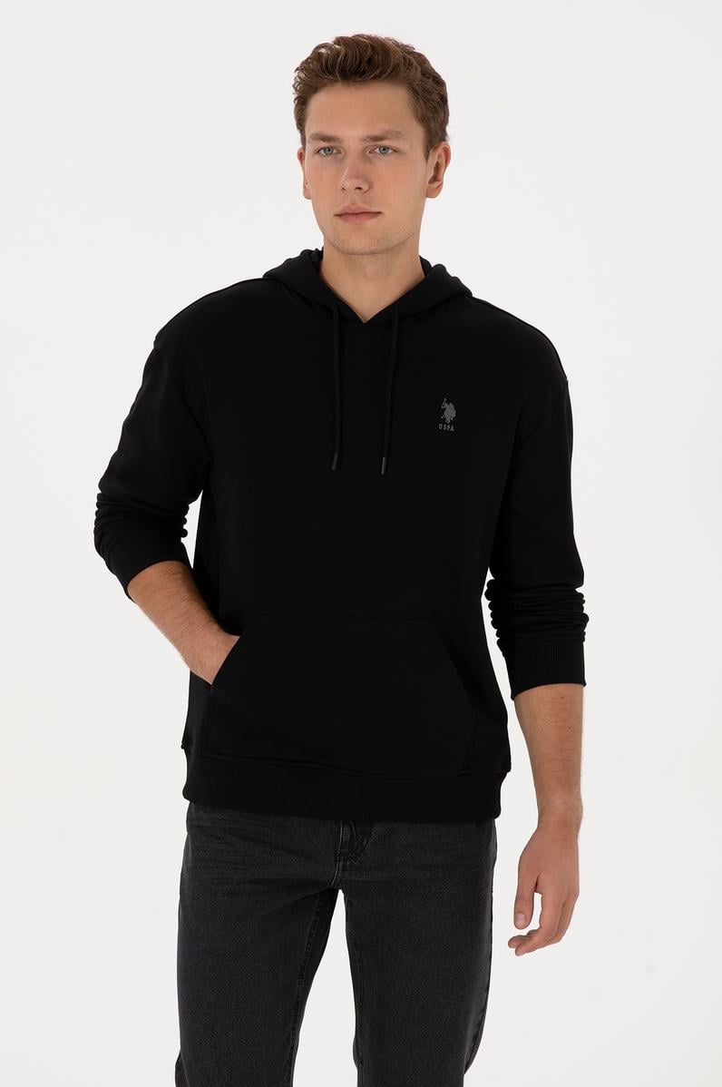 Erkek Comfort Fit Kapüşonlu Siyah Basic Sweatshirt