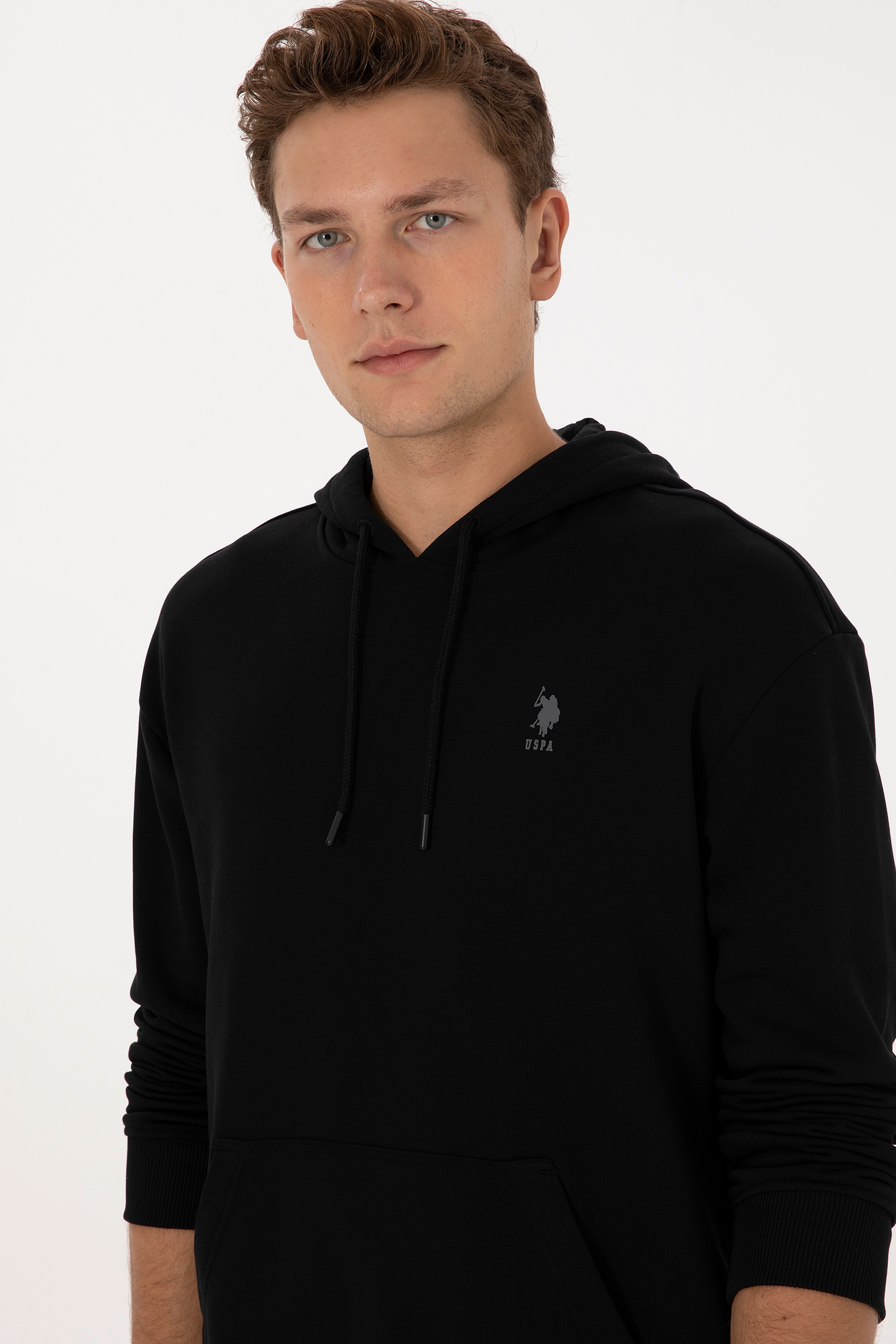 Erkek Comfort Fit Kapüşonlu Siyah Basic Sweatshirt - Image 2