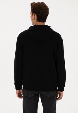 Erkek Comfort Fit Kapüşonlu Siyah Basic Sweatshirt - 50313746017