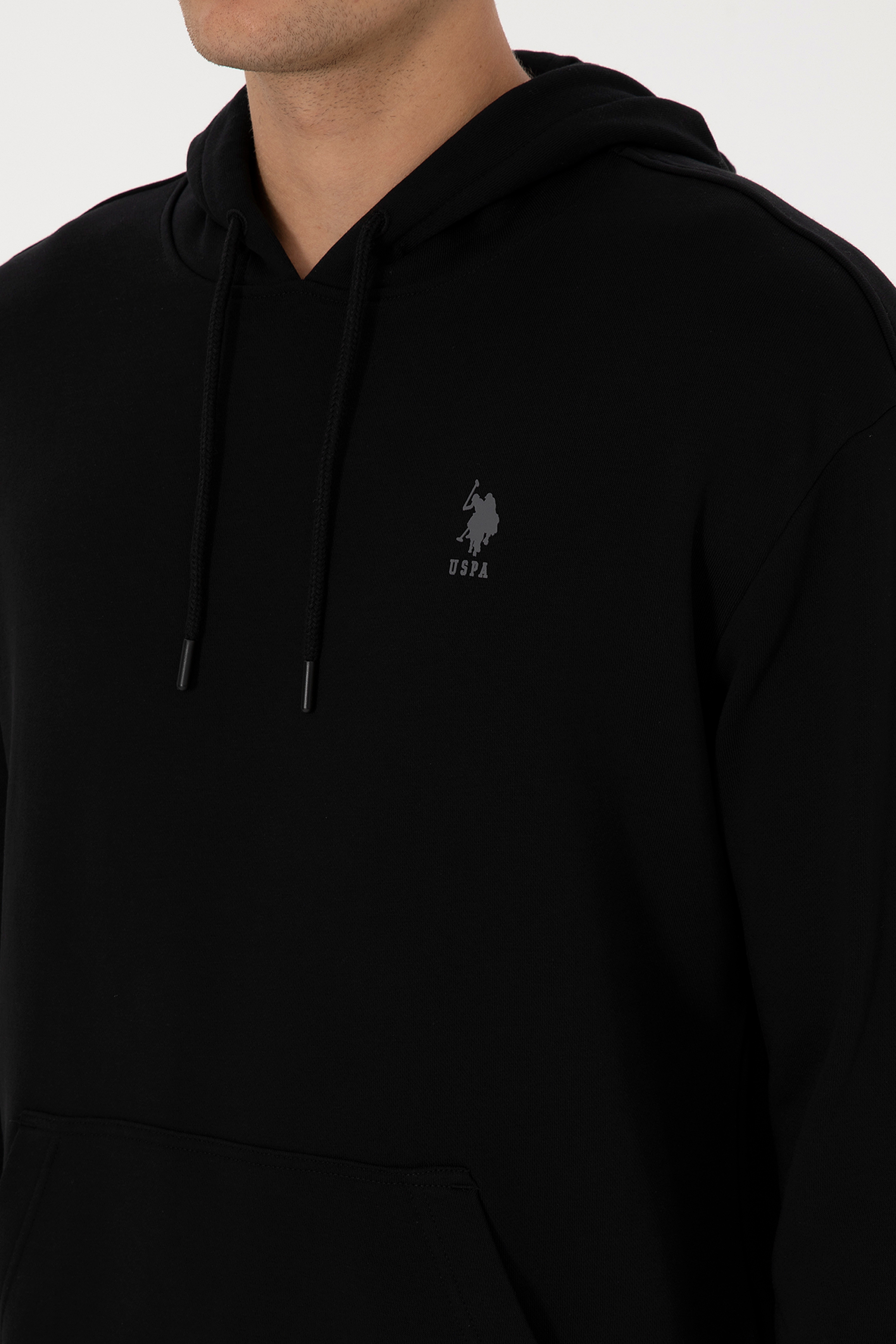 Erkek Comfort Fit Kapüşonlu Siyah Basic Sweatshirt - Image 7