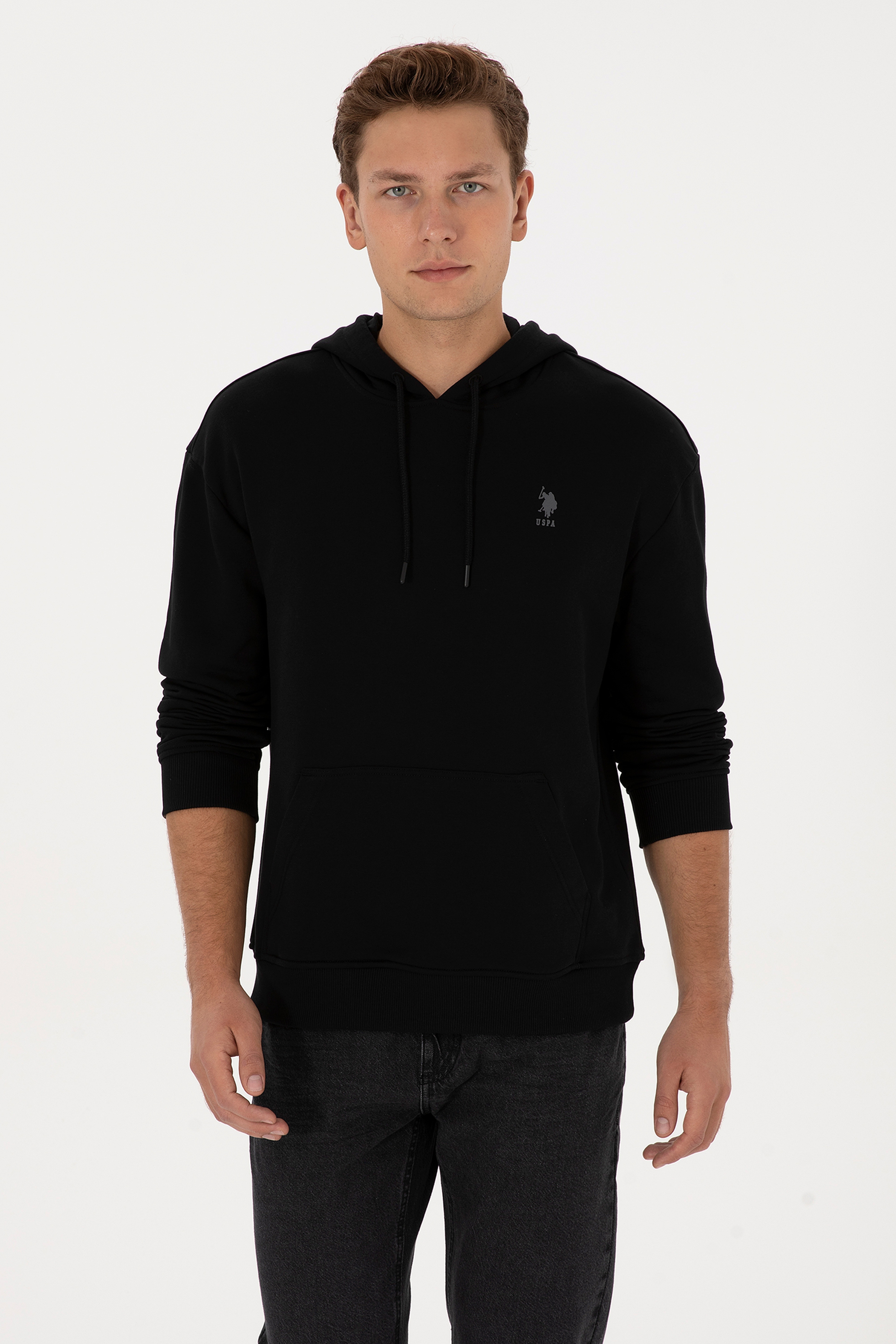 Erkek Comfort Fit Kapüşonlu Siyah Basic Sweatshirt