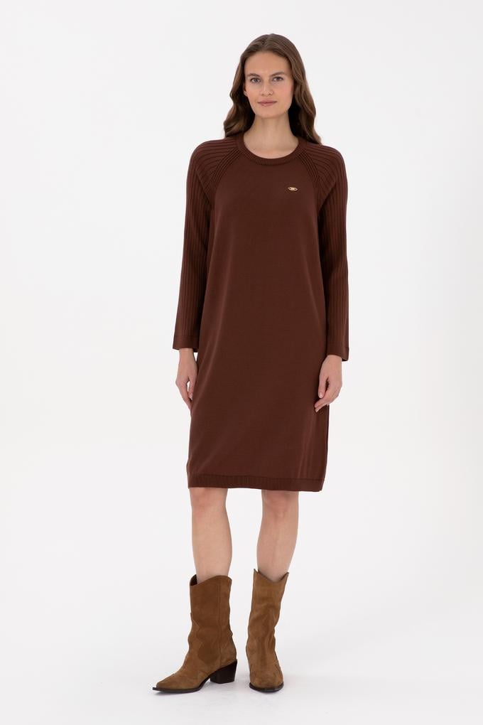 Kadın Kahverengi Triko Elbise