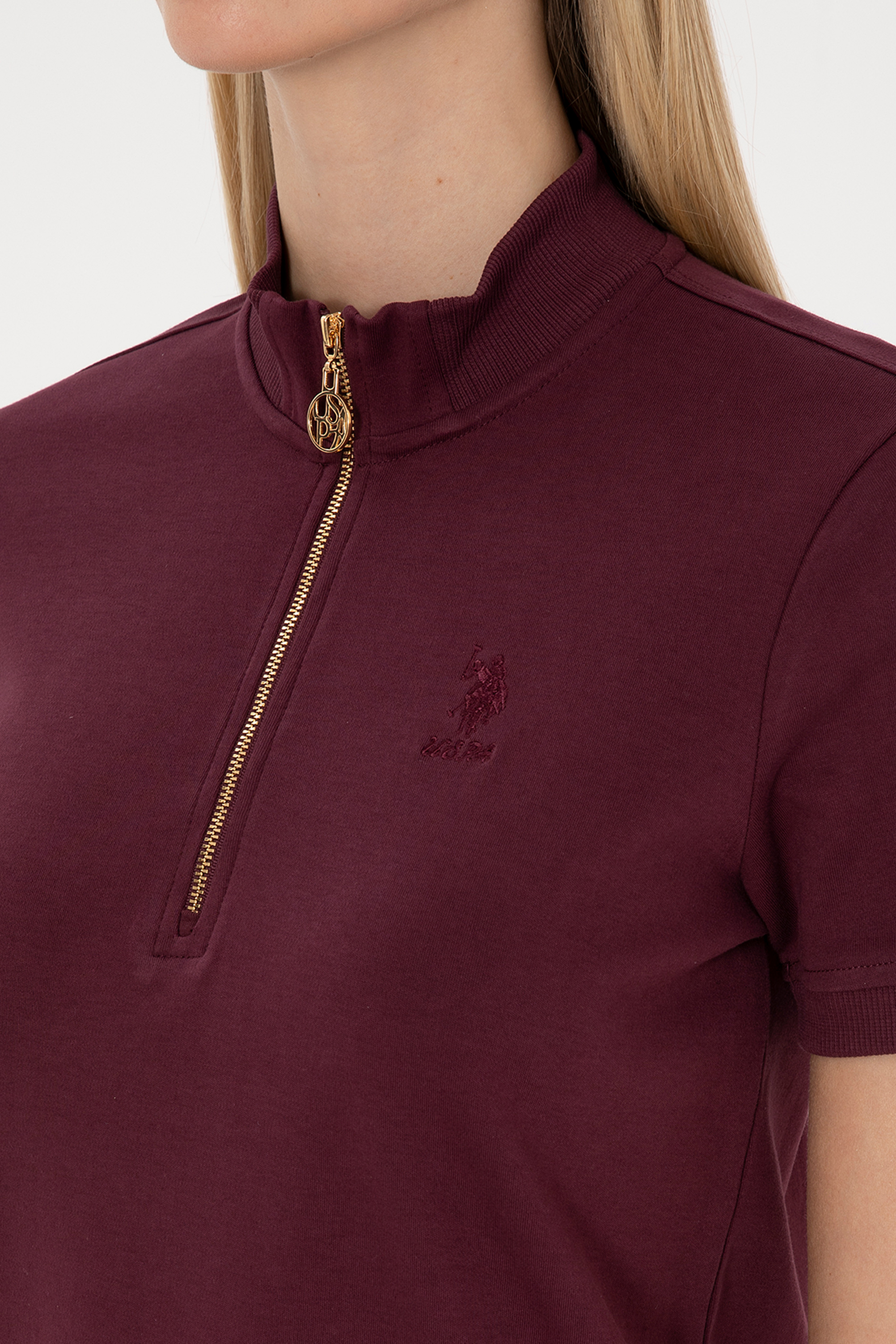 لباس بافتنی زنانه یقه بلند زرشکی زیپدار A-Form زنانه یو اس پولو | U.S. Polo Assn. - تصویر 6