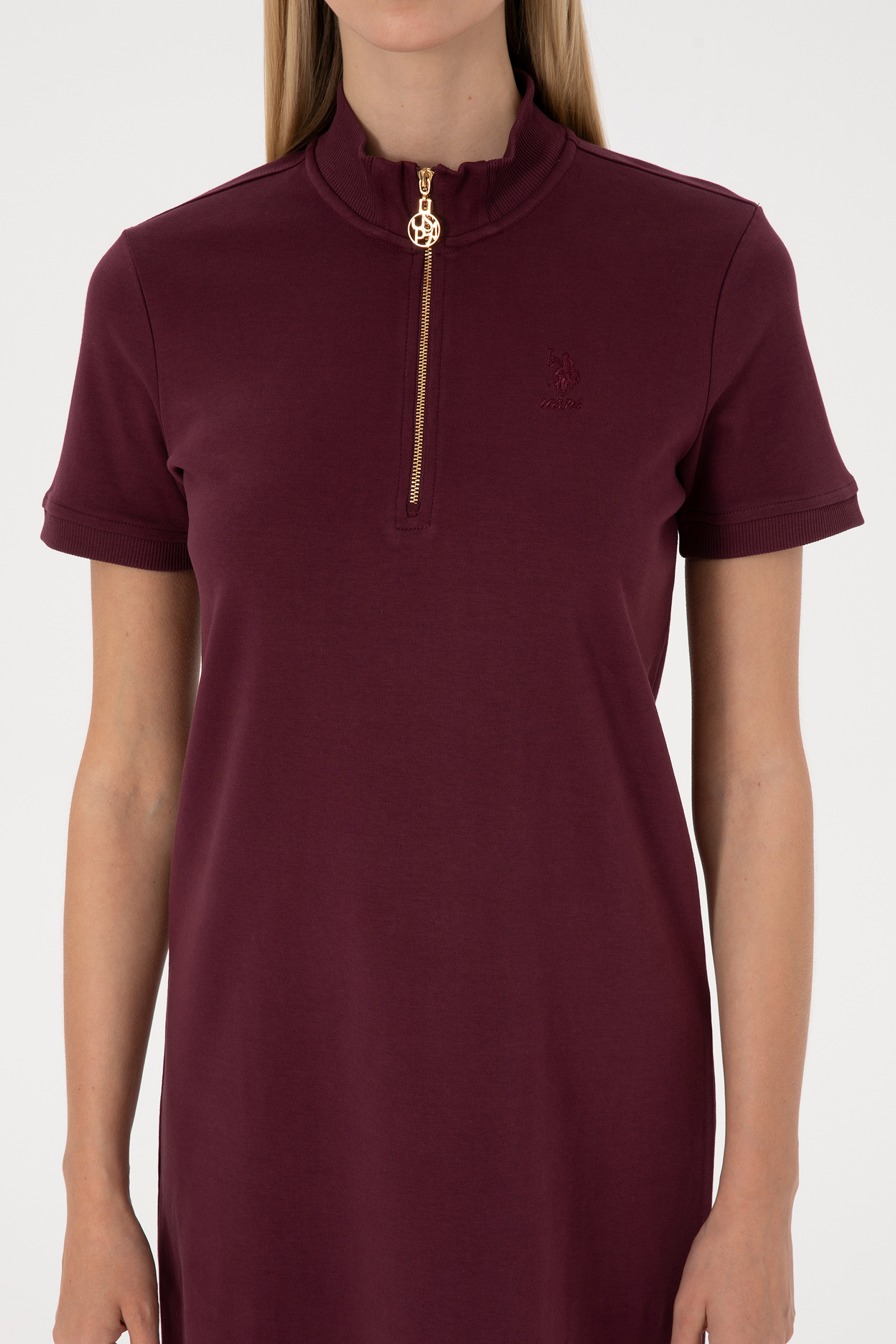 لباس بافتنی زنانه یقه بلند زرشکی زیپدار A-Form زنانه یو اس پولو | U.S. Polo Assn. - تصویر 5