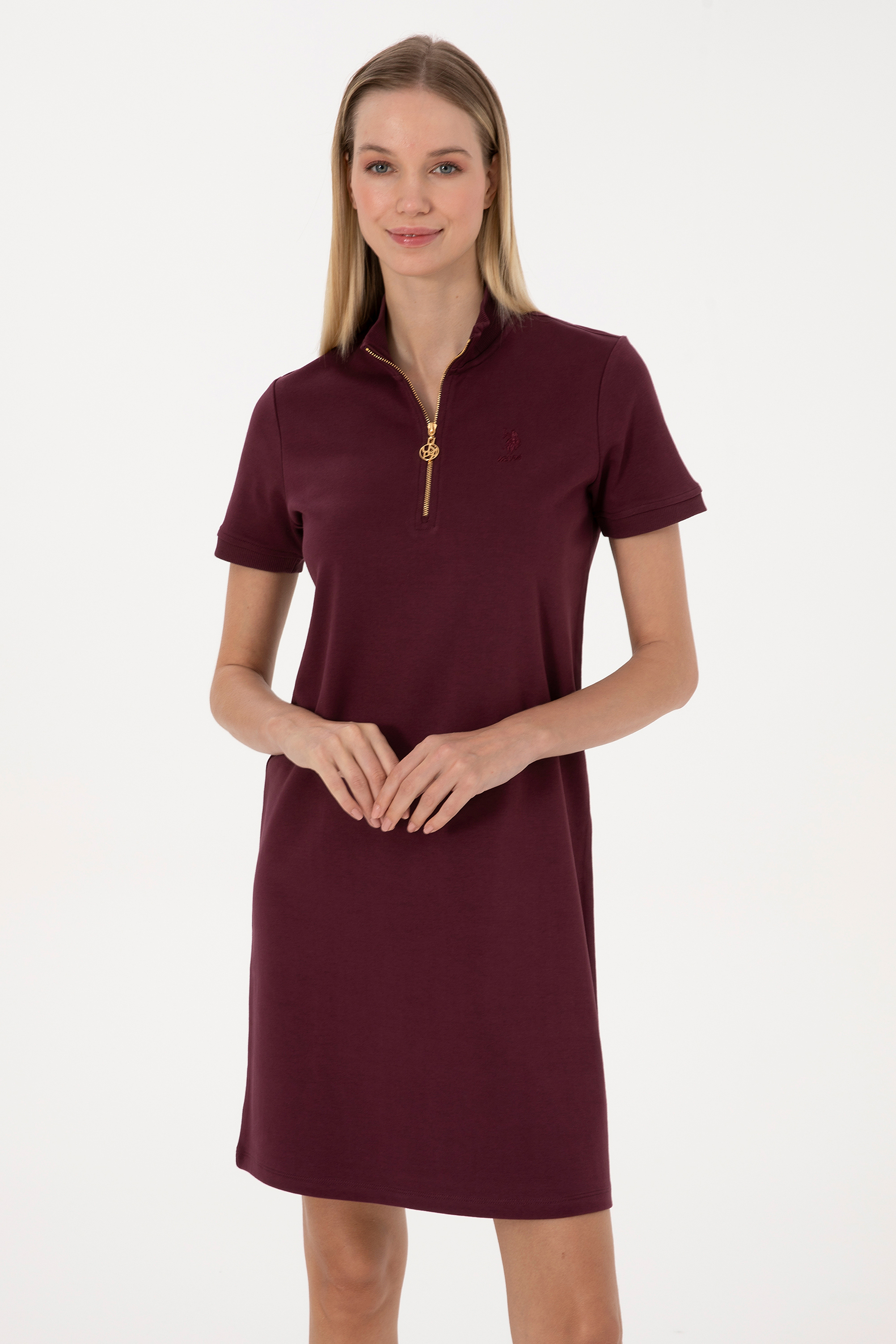 لباس بافتنی زنانه یقه بلند زرشکی زیپدار A-Form زنانه یو اس پولو | U.S. Polo Assn. - تصویر 2