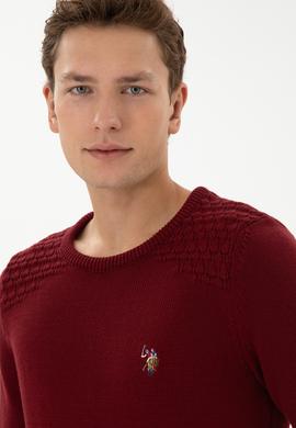 Erkek Slim Fit Bisiklet Yaka Bordo Kazak - 50314975032