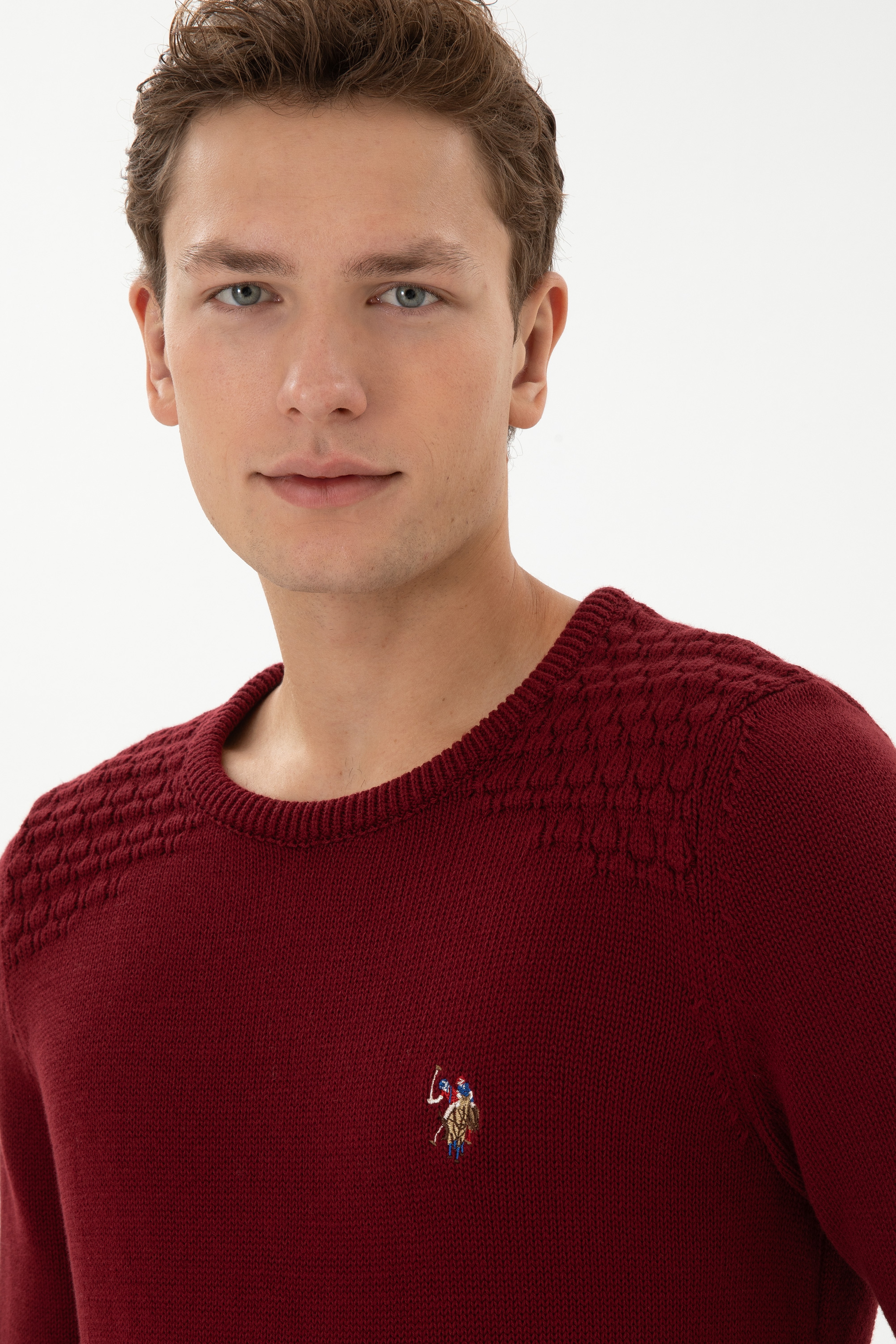 Erkek Slim Fit Bisiklet Yaka Bordo Kazak - Image 2