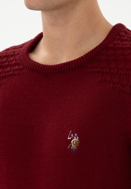 Erkek Slim Fit Bisiklet Yaka Bordo Kazak - 50314975032