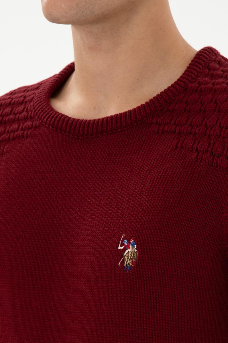 Erkek Slim Fit Bisiklet Yaka Bordo Kazak