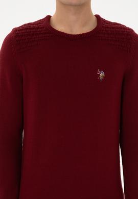 Erkek Slim Fit Bisiklet Yaka Bordo Kazak - 50314975032
