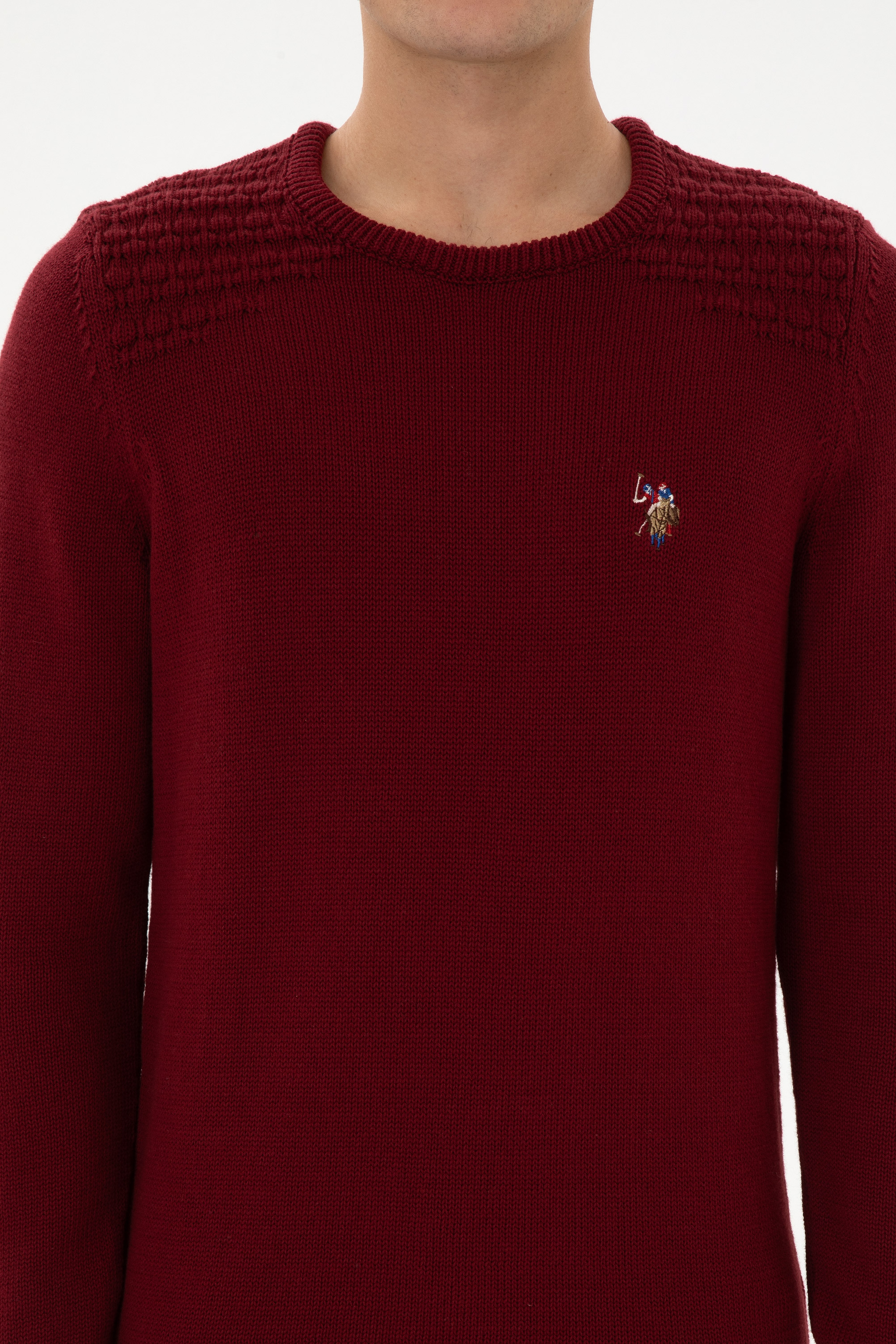 Erkek Slim Fit Bisiklet Yaka Bordo Kazak - Image 6