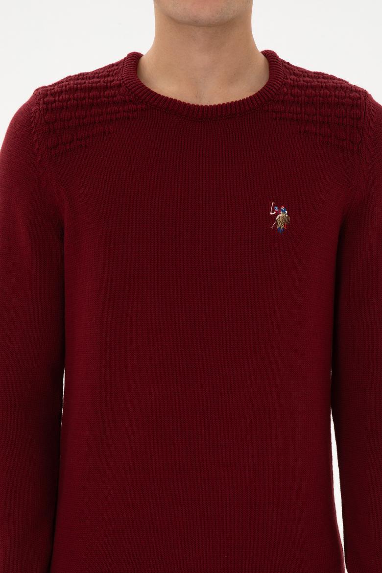 Erkek Slim Fit Bisiklet Yaka Bordo Kazak - 50314975032