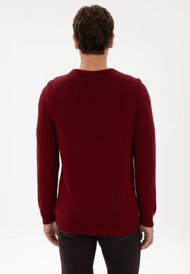 Erkek Slim Fit Bisiklet Yaka Bordo Kazak - 50314975032