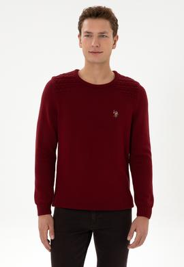 Erkek Slim Fit Bisiklet Yaka Bordo Kazak - 50314975032