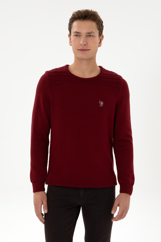 Erkek Slim Fit Bisiklet Yaka Bordo Kazak