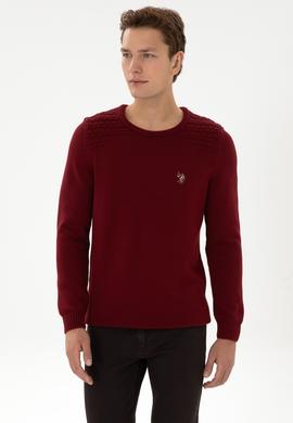 Erkek Slim Fit Bisiklet Yaka Bordo Kazak - 50314975032
