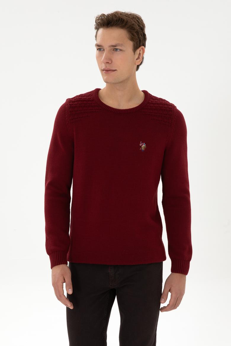 Erkek Slim Fit Bisiklet Yaka Bordo Kazak - 50314975032