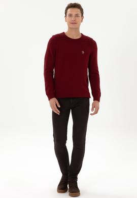 Erkek Slim Fit Bisiklet Yaka Bordo Kazak - 50314975032
