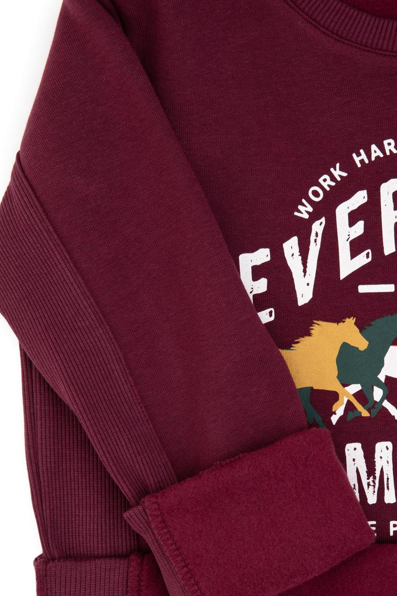 Erkek Çocuk Bordo Şardonlu Bisiklet Yaka Sweatshirt - 50316406004