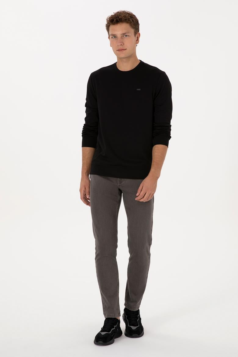 Erkek Regular Fit Bisiklet Yaka Siyah Sweatshirt - 50315483039