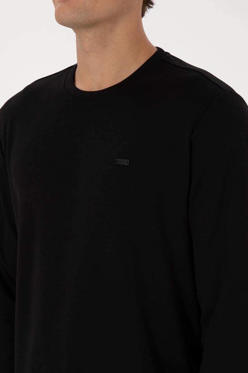 Erkek Regular Fit Bisiklet Yaka Siyah Sweatshirt