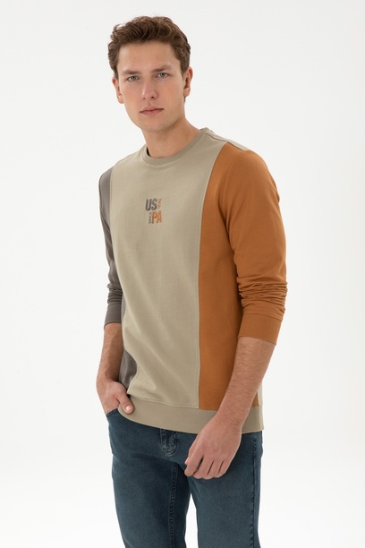 Erkek Regular Fit Bisiklet Yaka
 Açık Haki Sweatshirt