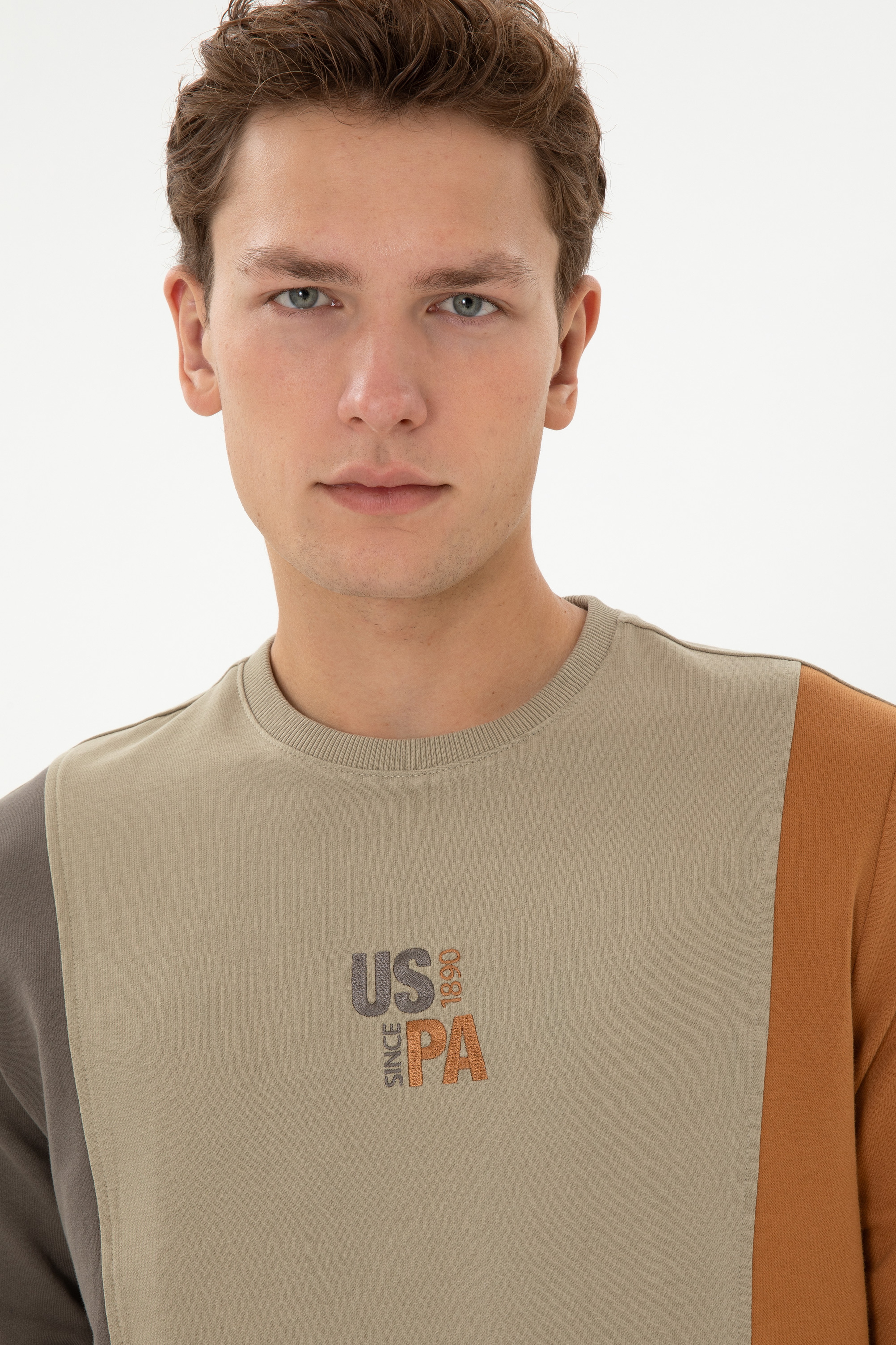 Erkek Regular Fit Bisiklet Yaka
 Açık Haki Sweatshirt - Image 2